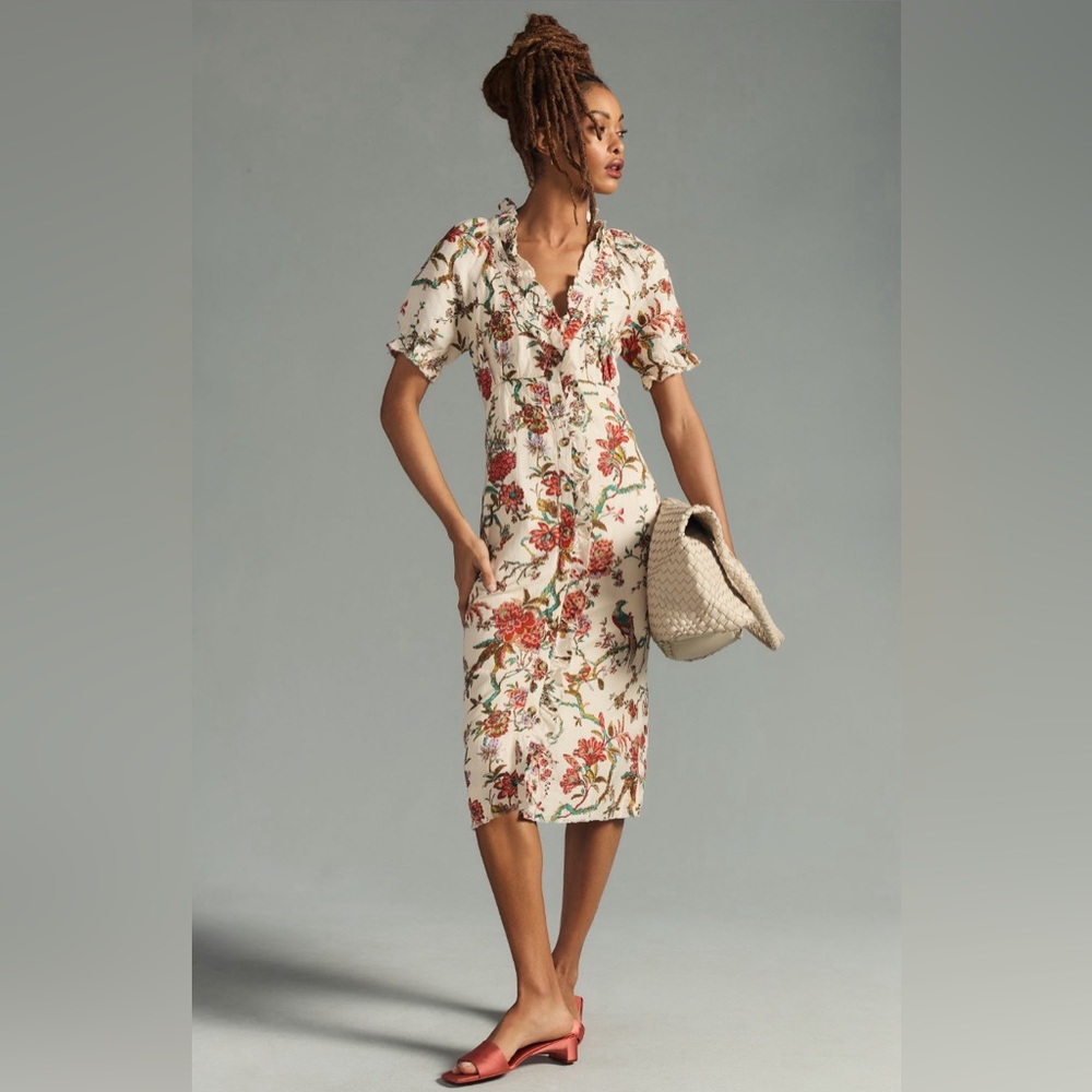 Pilcro Anthropologie Ruffle-Collar Buttondown Dress 0P Petite
